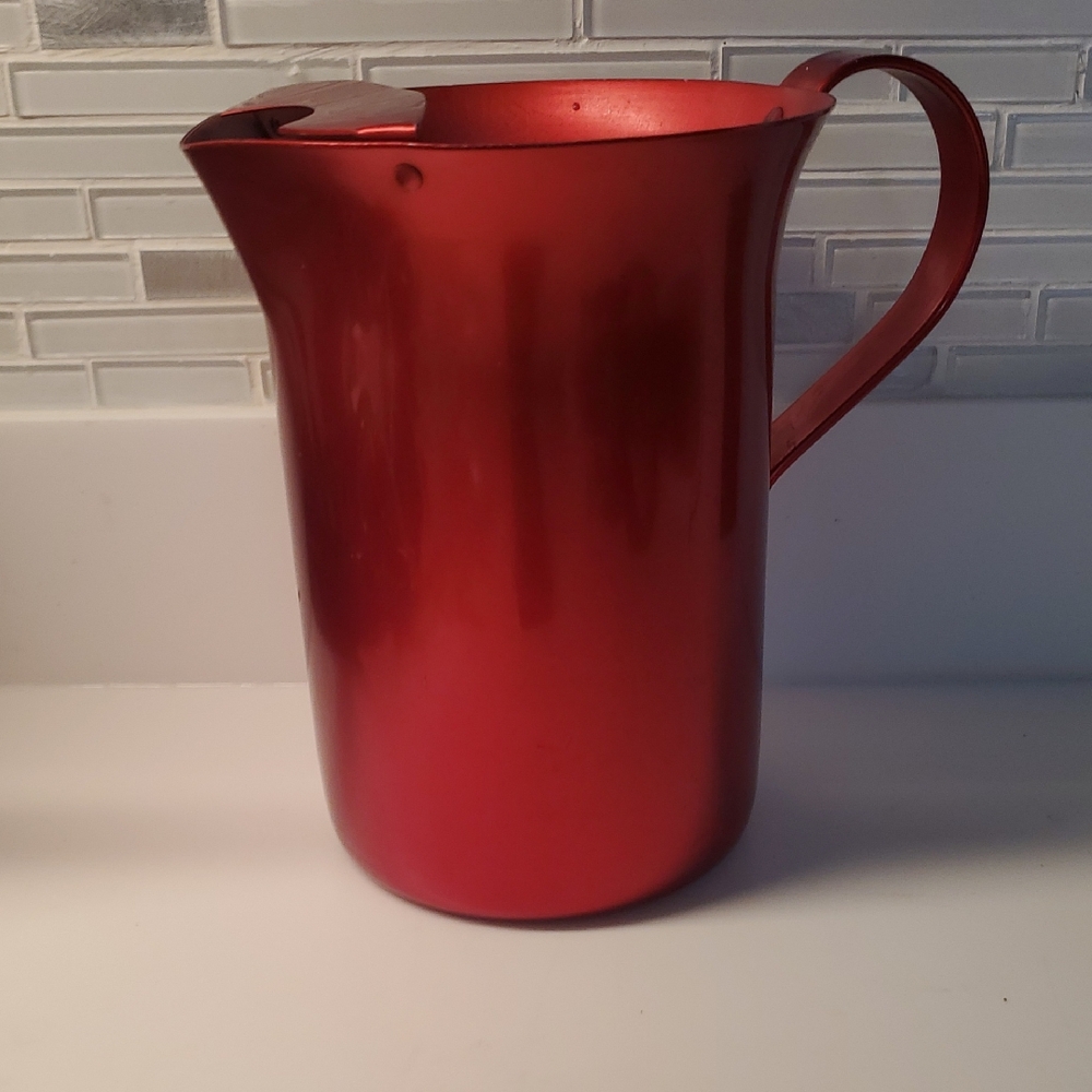 Vintage Red Aluminum Pitcher. 8 Cups Capacity.